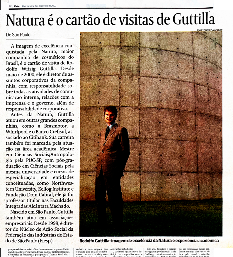 Jornal Valor I Natura é o cartão de visitas de Guttilla
