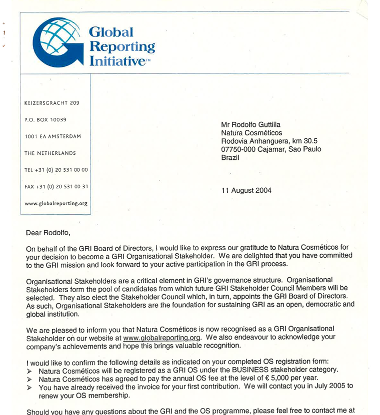 Agradecimentos GRI Diretoria