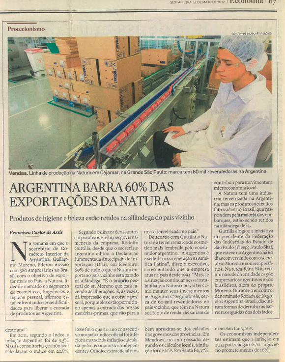Argentina barra 60% das exportações da natura