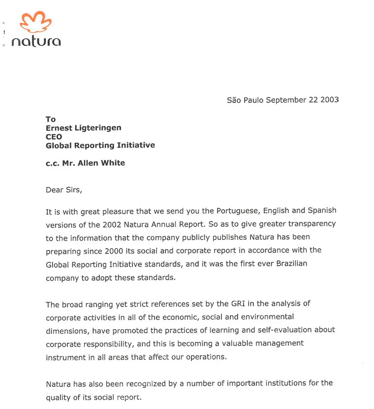 Comunicado de Envio Relatorio Anual GRI