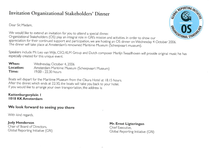 Invitanion Organizational Srakeholders Dinner