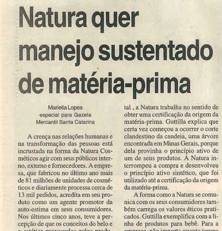 Natura quer manejo sustentado de matéria-prima