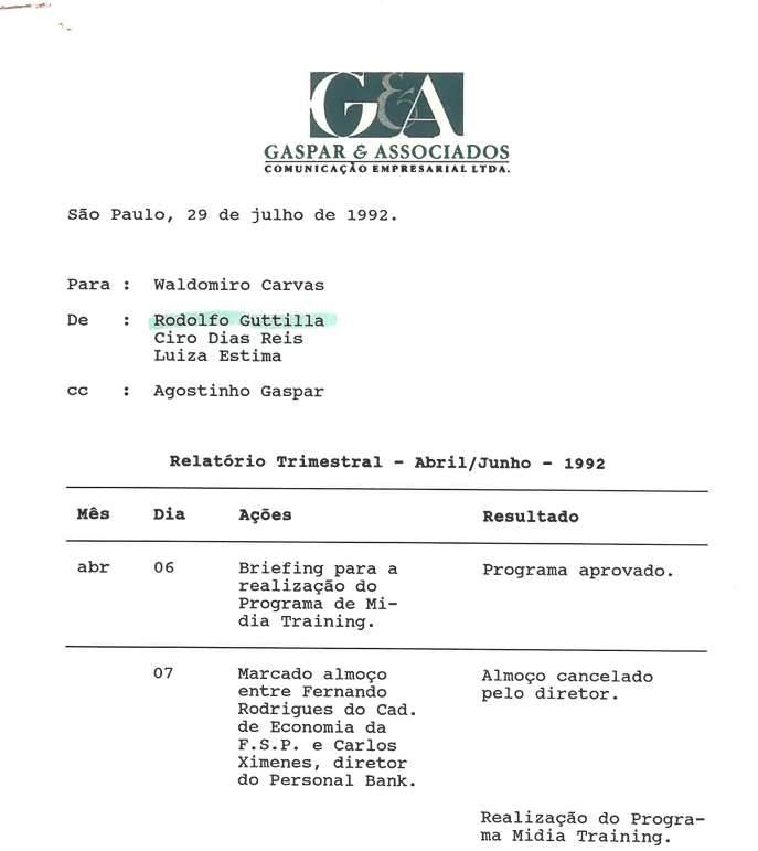 Relatório trimestral Abril-Junho – 1992