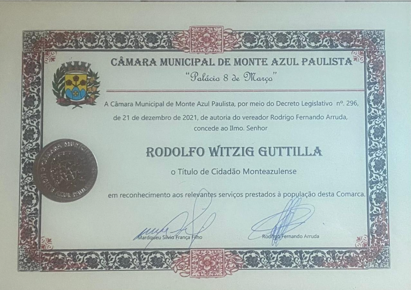 Discurso de agradecimento Cidadão Honorário