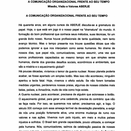 A comunicação organizacional frente ao seu tempo_ missão, visão e valores da ABERJE