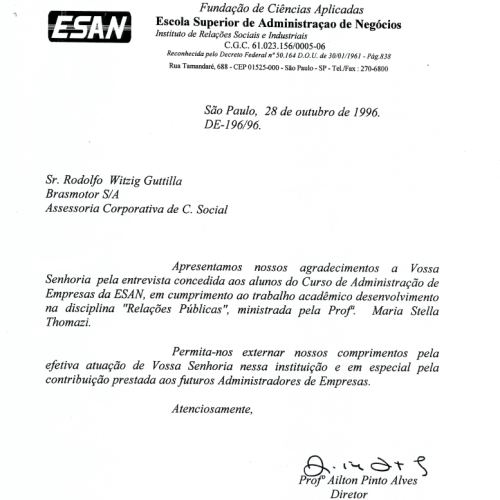 Agradecimento Entrevista na ESAN