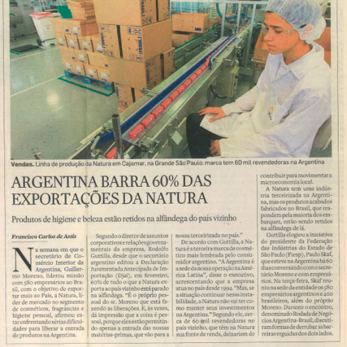 Argentina barra 60% das exportações da natura