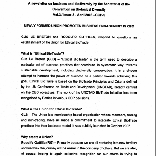 Business 2010 I A nwesletter on business and biodiversity by the Secretariat of the Convention on Biological Diversity