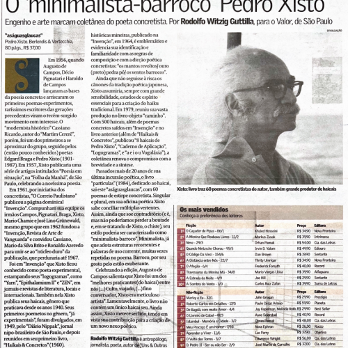 Jornal O Valor Econômico, EU& I “O ‘minimalista barroco’ Pedro Xisto”