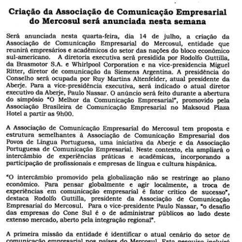 Casa da Impensa I_ Criação da Associação de Comunicação Empresarial do Mercosul será…_