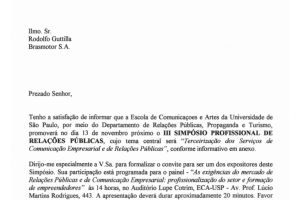 Convite para Participação I III Simpósio Profissional de Relações Públicas Terceirização dos Serviços de Comunicação Empresarial e de Relações Públicas