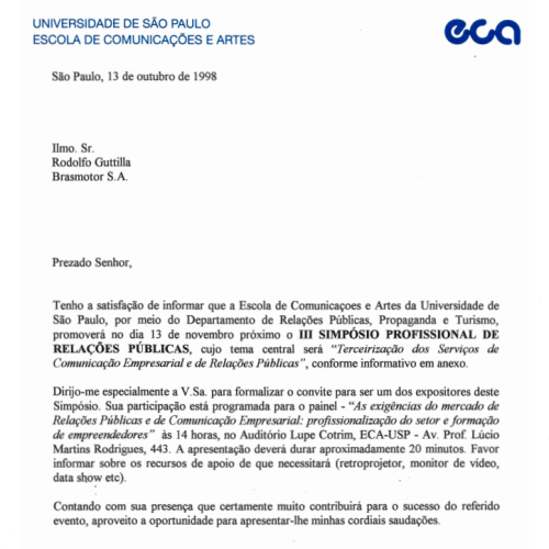 Convite para Participação I III Simpósio Profissional de Relações Públicas Terceirização dos Serviços de Comunicação Empresarial e de Relações Públicas