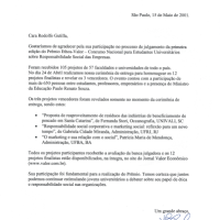 Agradecimento Participação I Prêmio Ethos – Valor