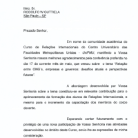 Agradecimento pela Conferência na UniFMU