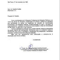 Agradecimento pela Participação I III Simpósio Profissional de Relações Públicas Terceirização dos Serviços de Comunicação Empresarial e de Relações Públicas