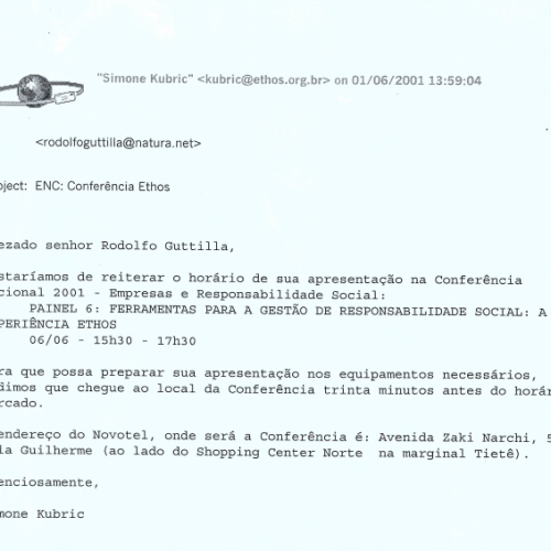 E-mail I Alteração de horário da apresentação