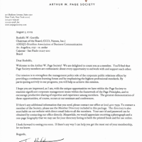 Carta de boas vindas a Arthur W. Page Society
