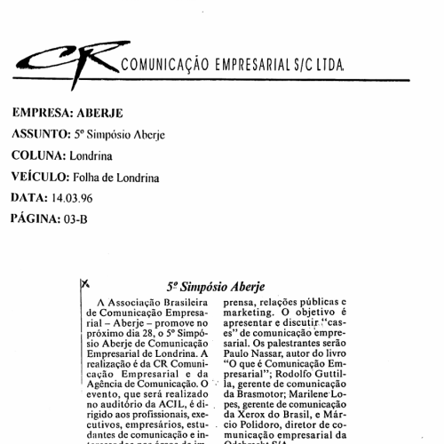 Jornal Folha de Londrina I 5° Simpósio Aberje