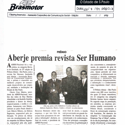 Jornal O Estado de S. Paulo I Aberje premia revista Ser Humano