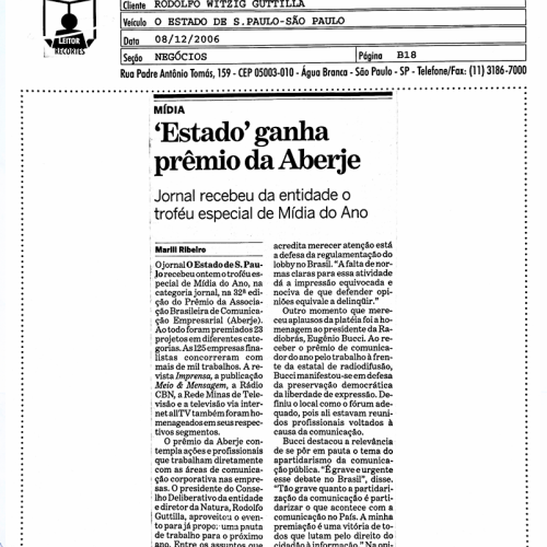 Jornal O Estado de S. Paulo I ‘Estado’ ganha prêmio da Aberje