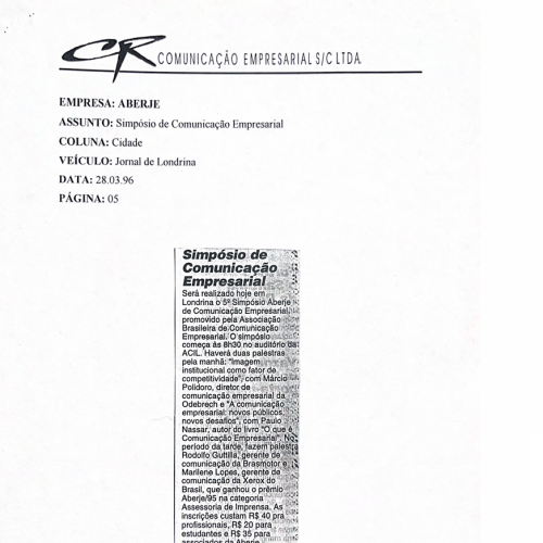 Jornal de Londrina I Simpósio de Comunicação Empresarial
