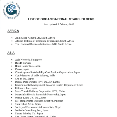 List of organisational stalkeholders