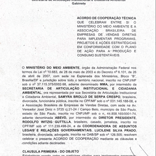 Ministério do Meio Ambiente I Acordo de Cooperação Técnica