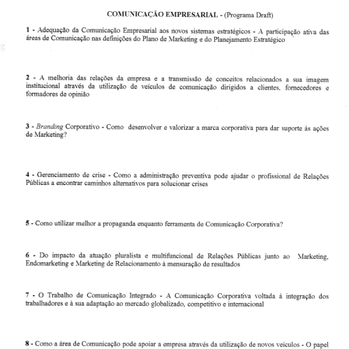 Programa Draft I Comunicação Empresarial