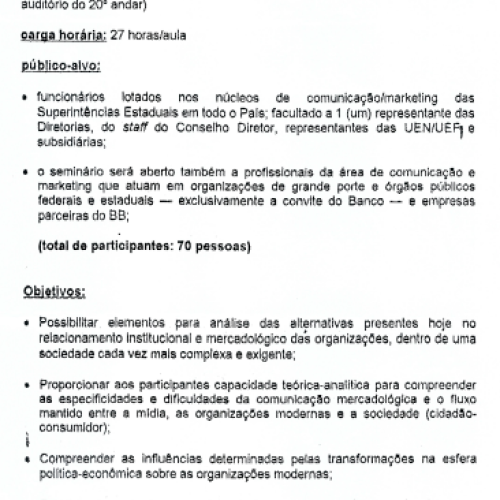 Programa III Seminário de Comunicação do Banco do Brasil