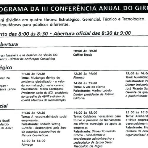 Programa da III Conferência Anual do Giro