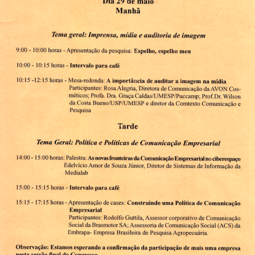 Programa dia 29 de maio de 1998