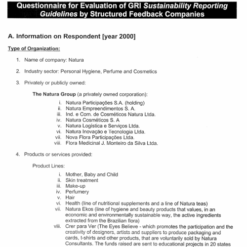 Qustionário de Avaliação de Relatório de Sustentabilidade GRI da Natura