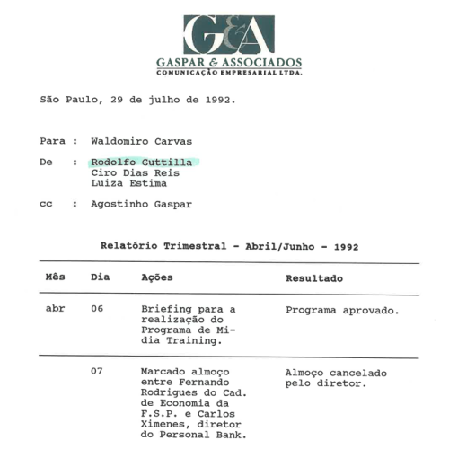 Relatório trimestral Abril-Junho – 1992